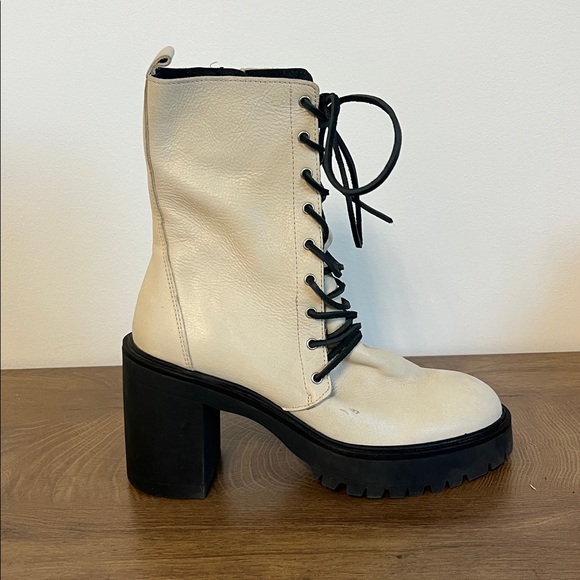 Free People Dylan Lace-Up Boots Platform Heel Ivory White Leather EU 38 US 8 - Picture 9 of 14